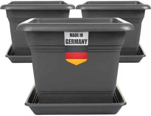 3er Set Pflanztöpfe Ø 40 cm - Anthrazit mit Untersetzern - Garten-Zubehör: Stapelbare Blumentöpfe aus robustem Kunststoff, ideal für Innen- und Außenbereich, perfekt für eine Vielzahl von Pflanzen wie Aloe Vera und Kräuter.