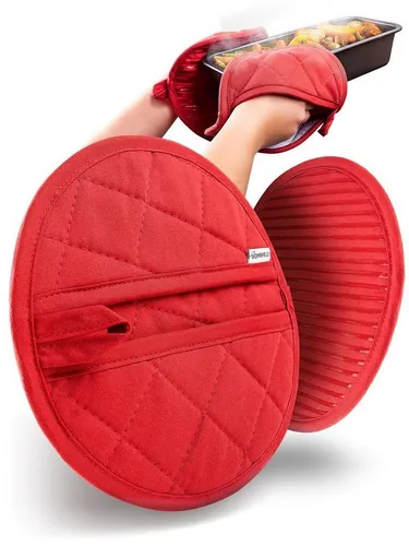 Wohnheld Topflappen Topflappen & Ofenhandschuhe 2er Set hitzebeständig 250° C, (Rund, bestehend aus 2x Ofenhandschuh), hitzebeständig perfekter Schutz einzigartiges Design