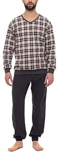 Timone Herren Schlafanzug Lang mit Bündchen - Schlafanzüge für Herren, aus atmungsaktiver Baumwolle, ideal für Herbst und Winter, mit Strickbündchen und Gummibund für höchsten Tragekomfort.