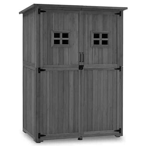 MCombo Gerätehaus M - Wetterfester Gartenschrank 127×59×168 cm - Geräteschuppen für Gartenwerkzeuge und Spielzeug, aus robustem Tannenholz mit Asphaltdach, ideal für kleine und große Gärten sowie Terrassen.