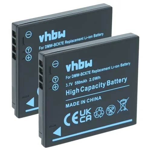 vhbw 2X Akku kompatibel mit Panasonic Lumix DMC-S1S, DMC-S1N, DMC-S2, DMC-S1PA, DMC-S1K, DMC-S1A, DMC-S2K Kamera (550 mAh, 3,7 V, Li-Ion)