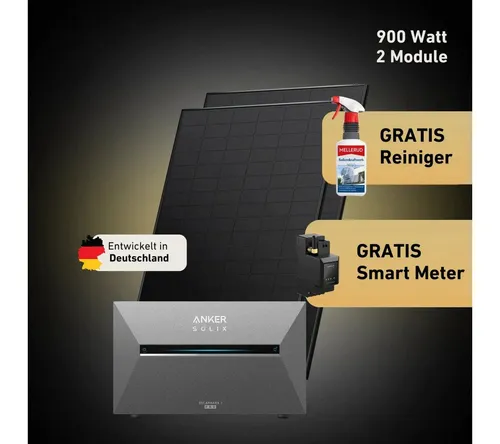 Balkonstrom Balkonkraftwerk 900W Komplettset mit Speicher - Balkonkraftwerk mit 2 bifazialen Solarmodulen (900 W) und Anker SOLIX Solarbank 3 E2700 Pro. 2,7 kWh Speicherkapazität, integrierter Wechselrichter und 30 Jahre Garantie für höchste Qualität.