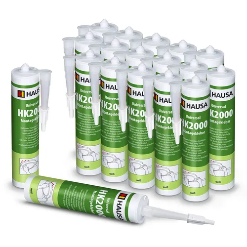 HAUSA Montagekleber HK2000 - Extra starker Acryl-Kleber für Innen & Außen - Klebstoffe, ideal für Styropor und poröse Oberflächen, bietet starke Haftung und ist überstreichbar für ein nahtloses Finish.