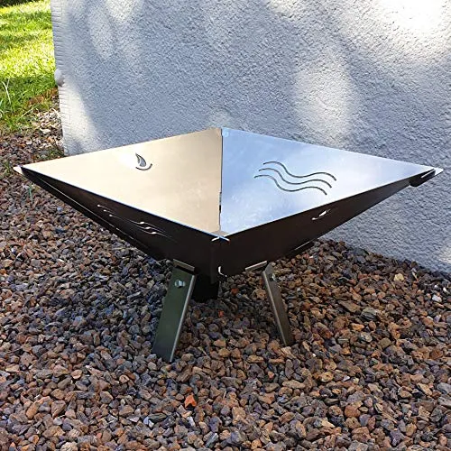 Feuerschale Fenit – Demontierbare Feuerschale mit Wellenmotiv - Grills – Stabile Feuerschale mit großer Feuerfläche von 65 cm, schnell auf- und abbaubar, ideal für gemütliche Abende im Freien. MADE IN GERMANY.