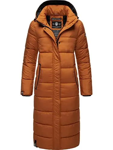 Navahoo Damen Wintermantel Isalie Rusty Cinnamon XXL - Funktionsjacke mit abnehmbarer Kapuze, ideal für kalte Tage. Der gefütterte Steppmantel bietet eine Innentasche für Bluetooth-Kopfhörer und Powerbank, perfekt für unterwegs!