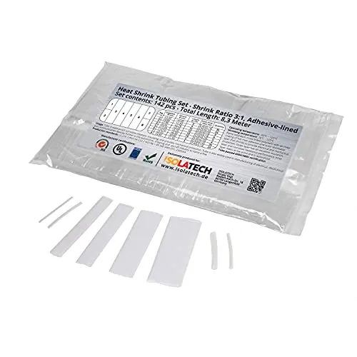 142-tlg. 3:1 mit Kleber Transparent Schrumpfschlauch Set unbeschriftet. Set Gesamtlänge von 8,3m in Plastikbeutel. Heißkleberschicht auf der Innenseite wasserdicht ISOLATECH
