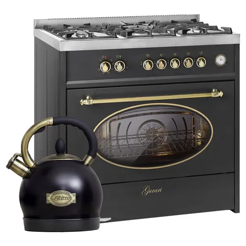 GURARI Gas-Standherd GCH E 914 BL r+WK 2000 Em - Retro Gas Elektro Standherd 90 cm mit XXL Backofen (121 L) und 5 Gaskochstellen, ideal für kreative Köche und große Familien