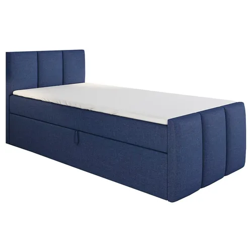 Boxspringbett MOREN 80x200 (Rechts) mit Bettkästen und Bonell-Matratze - Blau - Praktisches Jugendbett mit Bettkästen für zusätzlichen Stauraum und einer bequemen Bonell-Matratze. Ideal für Schlafzimmer und Hotelzimmer. Hochwertige Verarbeitung für langlebigen Komfort.