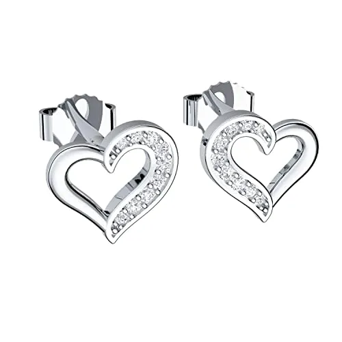 Herz Ohrringe Silber 925 mit Zirkonia - Ohrringe für Damen: Zarte Herz Ohrstecker aus 925 Sterling Silber mit 18 funkelnden Zirkonia, perfekt als romantisches Geschenk für Frauen zum Jahrestag oder Geburtstag, in schöner Geschenkverpackung.