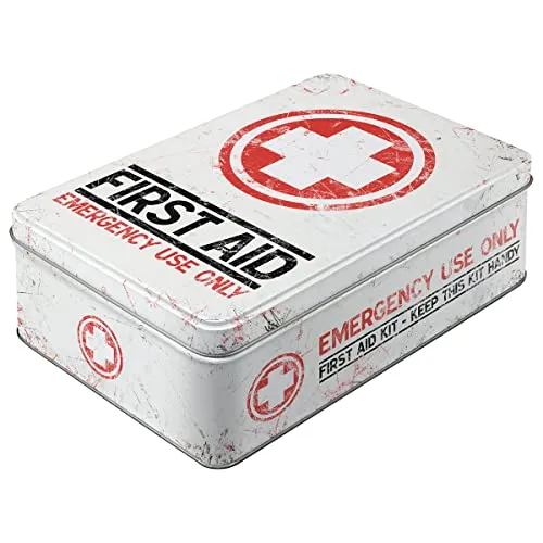 Nostalgic-Art Retro Vorratsdose Flach, 2,5 l, First Aid Kit – Geschenk-Idee für Dein Zuhause, Blech-Dose mit Deckel, Vintage Design