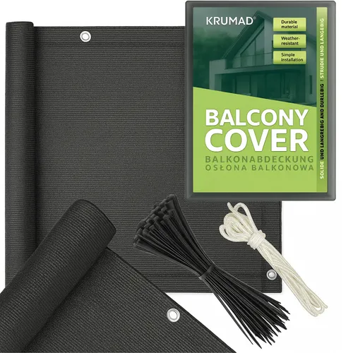 KRUMAD Balkon Sichtschutz 0,8x5 m PEHD 180g UV Schutz inkl Schnur Kabelbinder