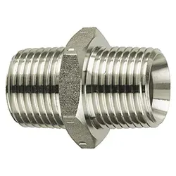 Riegler Doppelgewindenippel R 1/2 a., R 1 a., SW 36 - Schlauchverschraubungen aus Edelstahl 1.4571, ideal für hohe Druckverhältnisse bis 60 bar und Betriebstemperaturen bis 150 °C.