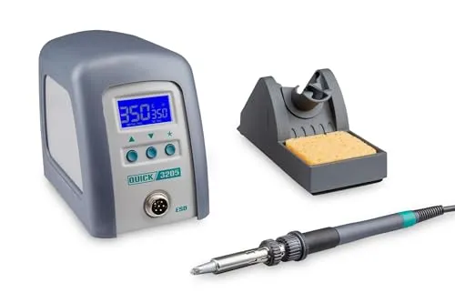QUICK 3205 digital kalibrierbare ESD-Hochfrequenz-Lötstation 150W inkl. Lötkolben 5mm/Lötzubehör / 100°-550°C / 3 Festspeicher/Auto-Standby/Passwortschut