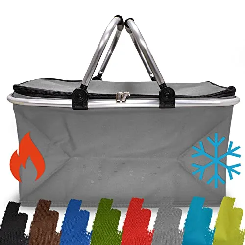 Einkaufskorb faltbar isoliert 25L I Isolierkorb mit gepolsterten Tragegriffen & Reißverschluss am Deckel I Leicht klappbar & kompakt I Kühlkorb bis 10kg belastbar I Faltkorb perfekt als Picknickkorb