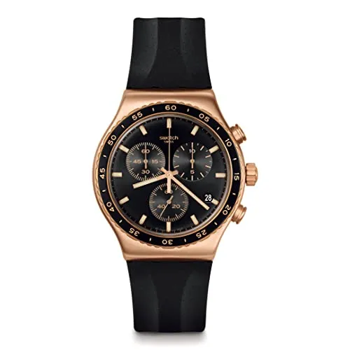 Swatch Damen Sport Uhr Chronograph Schwarz Zifferblatt Pink Gehäuse 43mm 3 Bar Wasserdicht
