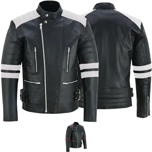German Wear Motorradjacke Lederjacke herren original chopper vintage Oldschool Retro bikerjacke classic mit protektoren schwarz rot weiß
