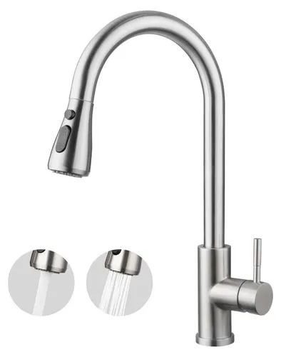 Küchenarmatur mit Brausekopf, 360° drehbar, ausziehbar, 2 Strahlmodi