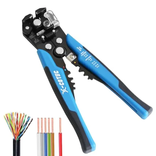X-COTEC Abisolierzange und Crimpzange, 3-in-1 Abisolierzangen, Automatische Kabelabisolierer, Elektriker Abisolierwerkzeug, Wire Stripper 24–10 AWG (0,2–6 mm²), Wire Cutter, mit 60 Stück Anschlüssen