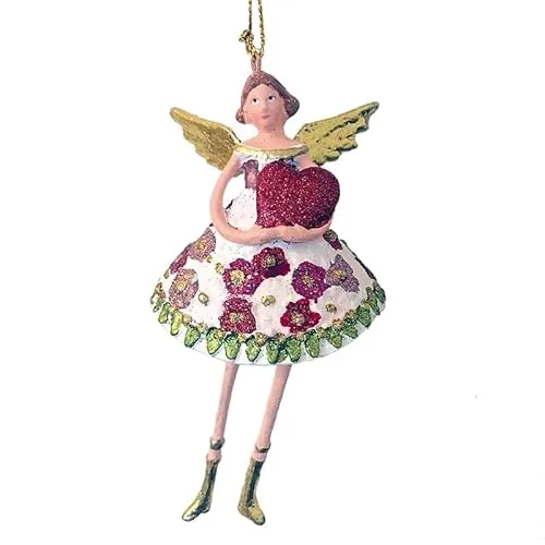 Engel Weihnachten Baumschmuck Figur Deko Hänger Christbaumschmuck Ornament 15 cm (weißes Kleid geblümt mit Herz)