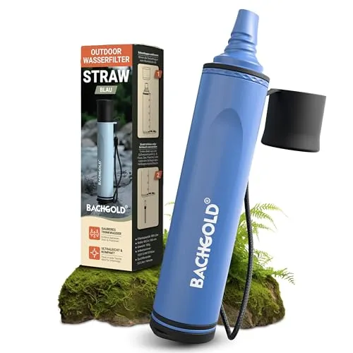BACHGOLD Wasserfilter Straw – Ultraleichte Prepper Ausrüstung für frisches Trinkwasser - Der BACHGOLD Wasserfilter Straw ist die perfekte Lösung für Outdoor-Abenteuer und Notfälle. Leicht, kompakt und ohne Chemikalien sorgt er für bis zu 500 Liter frisches Trinkwasser – ideal für jede Situation.