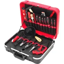 Cimco Lehrlingskoffer Elektro komplett 17 2004 - Werkzeug-Set mit 23 hochwertigen Werkzeugen, ideal für Elektro-Lehrlinge. Robuster Hartschalenkoffer mit 2 Werkzeugtafeln und großem Dokumentenfach für optimale Organisation.