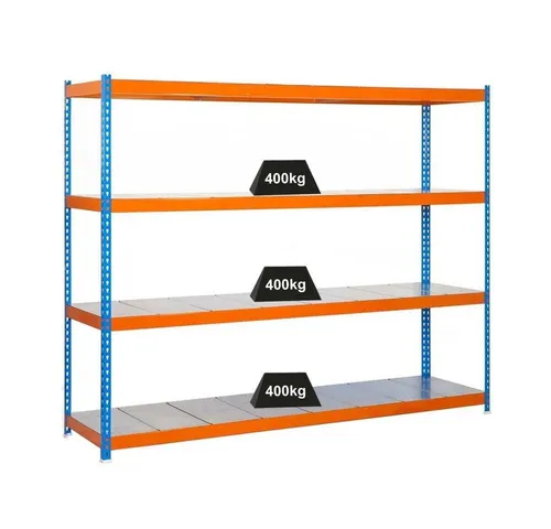 PROREGAL® Schwerlastregal Yeti Four - 200x120x45cm, Blau-Orange - Schwerlastregal mit 4 verstellbaren Stahlböden, 400kg Traglast pro Ebene, ideal für Werkstatt und Lager, einfache Montage durch Stecksystem.