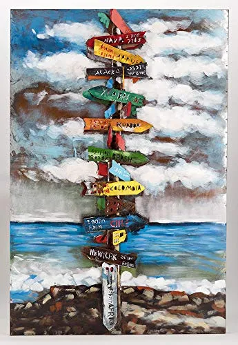 Vintage Line Handgefertigtes Metallbild 3D-Optik Wandbild Verschiedene Größen Kunst Bild (Metallbild Wegweiser (ca. 80x120 cm))