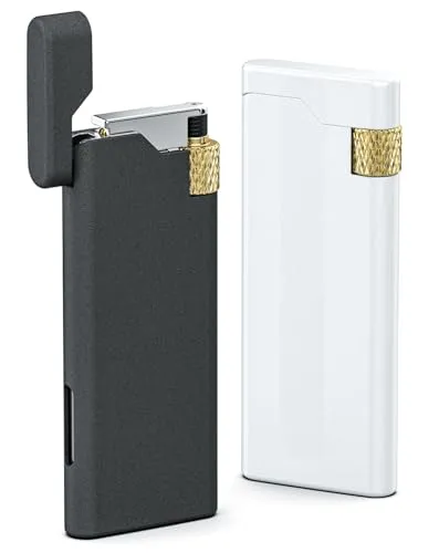 LunarFiery 2 Stück Coole Mini Feuerzeug Pocket Pfeifenfeuerzeug Gas Butan Nachfüllbar mit einstellbarer weicher Flamme Tolle Geschenkidee Metall Modern Schwarz/Weiß