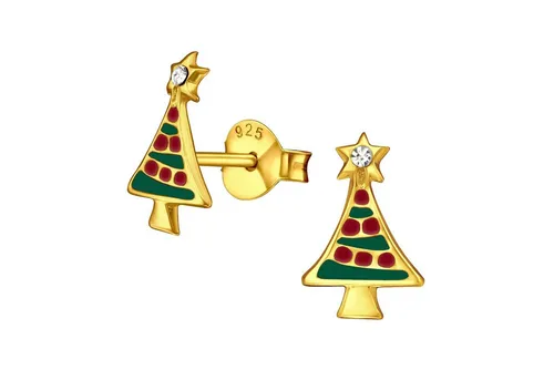 BUNGSA Ohrstecker-Set Ohrstecker bunter Weihnachtsbaum mit Kristallen gold 925 Silber Kinder (1 Paar (2 Stück), 2-tlg), Ohrschmuck Ohrringe