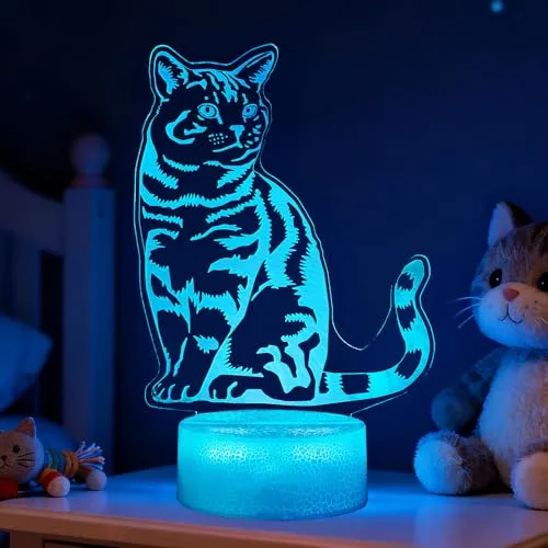 POSSHE Katzengeschenke, 3D-Illusionslampe mit 16 Farben, Fernbedienung mit Timer, Katzen-Nachtlicht für Kinderzimmer, Dekoration, Geschenk für Frauen und Mädchen