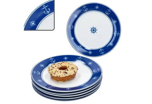 MamboCat Frühstücksteller Ahoi 6er Set Kuchenteller Porzellan 6 Pers Dessert-Teller nautisch