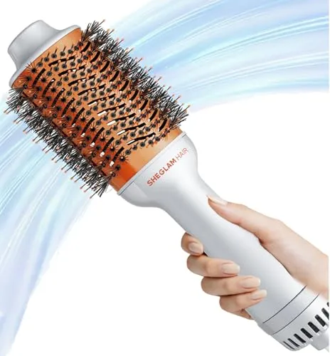 SHEGLAM Blowout Bliss Heißluftbürste 4 in 1 zum Trocknen Glätten Locken und Volumisieren mit Pflege für glänzende Haare Warmluftbürste Blowdry Brush Styler