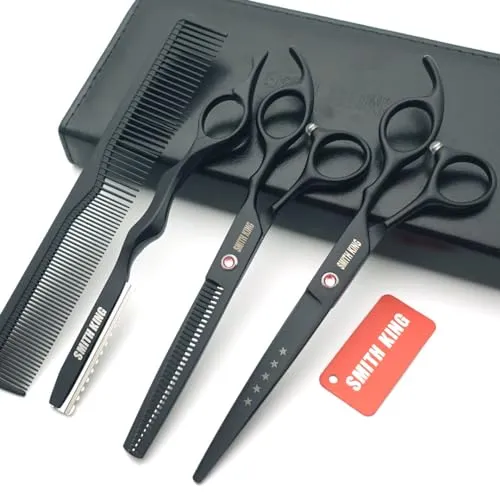 7.0 Zoll Haarschere Set Haarschneideschere & Ausdünnungsschere mit Rasiermesserk?mmen in 1 Satz (schwarz)
