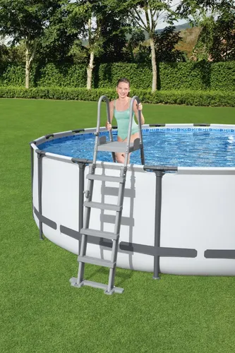 BESTWAY Pool-Sicherheitsleiter für Becken bis 132 cm - Robuste Poolleiter mit 4 Stufen beidseitig für sicheren Einstieg, geeignet für Pools bis 132 cm. Entspricht der Schwimmbadnorm EN 16582-1 und bietet hohe Sicherheit.