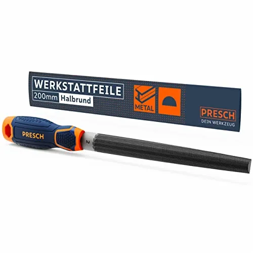 Presch Werkstattfeile Halbrund 200mm - Hochwertige Halbrundfeile mit Kreuzieb H2 zum feilen von Rundungen und Geraden in Metall, Holz oder Kunststoff - Hochwertige Metallfeile