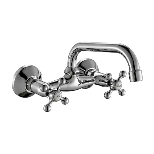 AQG Rhodas Wandarmatur für Spüle, schwenkbarer Auslauf und einfache Installation in der Küche, elegantes und funktionales Design (Chrom)