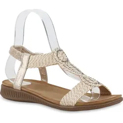 VAN HILL Damen Riemchensandalen Sandalen Bequeme Strass Cut-Outs Schuhe 841643, Farbe: Gold, Größe: 41 - Gold - 41