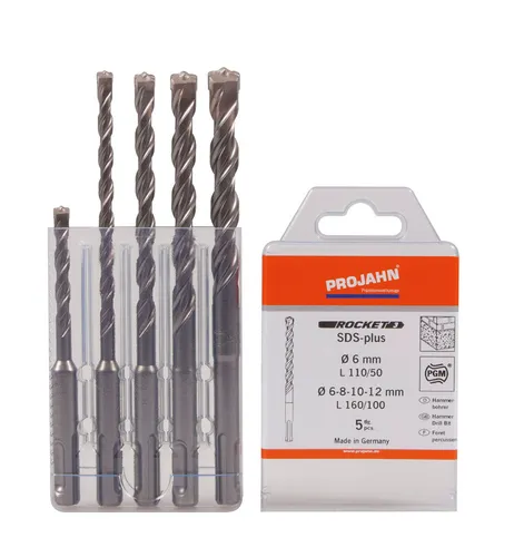 Projahn Hammerbohrer-Set 5tlg SDS-plus Ø 6-12mm - Profi Betonbohrer für Mauer und Stein, ideal für schnelle und präzise Bohrungen dank innovativer Rocket 3 Technologie.