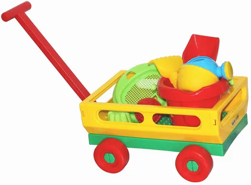 WADER QUALITY TOYS Sandform-Set Handwagen-Set 8-tlg. Sandspielzeug Eimer Sieb, (Set)