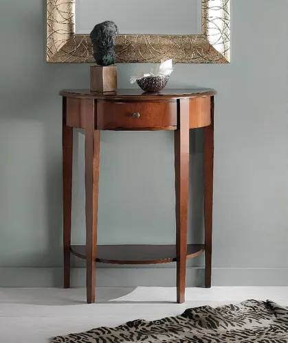 Designer Beistelltisch aus Holz - Eleganter Kaffeetisch für Ihr Wohnzimmer - Hochwertiger Beistelltisch aus braunem Holz im Art déco Stil. Ideal als Konsolentisch mit 1 Schublade, kompakt und stilvoll für jeden Raum. Maße: 62 x 32 x 77 cm.