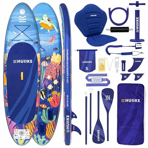 HUIIKE Stand Up Paddling Board mit Zubehör - 2-in-1 Paddle & Kajak - Aufblasbares SUP Board mit hoher Stabilität, inklusive Rucksack, Pumpe und Kajaksitz. Ideal für Familienausflüge und robust für alle Gewässer.