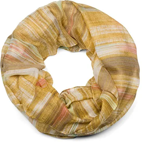 styleBREAKER Damen Loop Schal mit buntem Streifen und Linien Muster, Schlauchschal, Tuch 01016204, Farbe:Senf