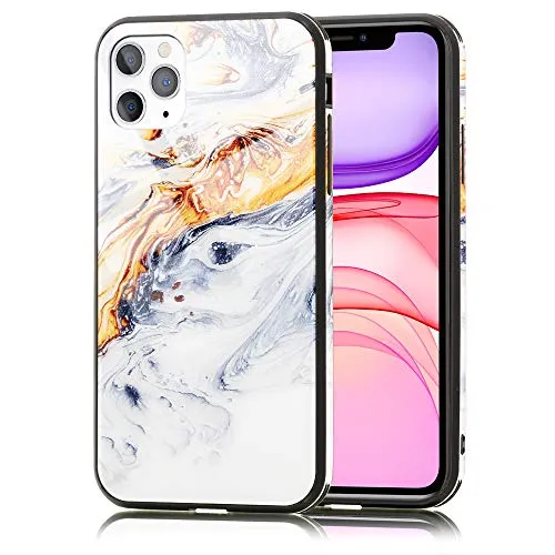 NALIA Marmor Glas Case für iPhone 11 Pro Max - Kratzfestes 9H Echtglas - Marbelle (Silikon Bumper & Grip) - Marke aus Berlin, Farbe:Gold Grau