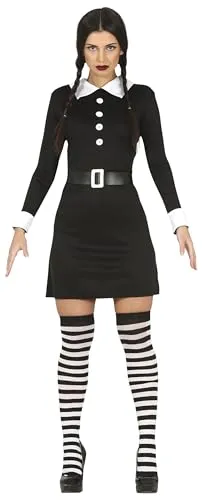 FIESTAS GUIRCA Donnerstag Gothic Kleid für Damen Größe L 40-42 - Kostüm-Outfits für Erwachsene, ideal für Halloween, Fasching oder Motto-Partys. Bequemes schwarzes Kleid aus Polyester mit Gürtel, das allen Sicherheitsstandards entspricht.