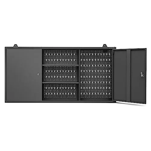 Jan Nowak Hängeschrank Werkzeugschrank Werkstattschrank Metallschrank Lochwand 2 verstellbare Fachböden 2 Fächer 120 cm x 60 cm x 20 cm (Schwarz)