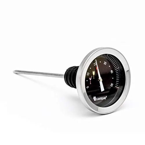 Lantelme Weinthermometer aus Edelstahl für Weinflaschen mit Flaschenverschluss | Analog Thermometer Weintemperaturmessung für Wein Sekt Cocktails | Spülmaschinengeeignet, Geschenkidee für Genießer
