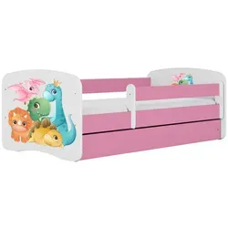 Raumhirsch Kinderbett Dino, Rosa, 90x180 cm - Kinderzimmermöbel mit abnehmbarer Schutzschiene für maximale Sicherheit und praktischer Schublade für Stauraum. Hochwertige Verarbeitung und modernes Design für ein gemütliches Kinderzimmer.