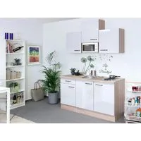 Flex-Well Exclusiv Singleküche Valero 150 cm Hochglanz Weiß-Sonoma Eiche