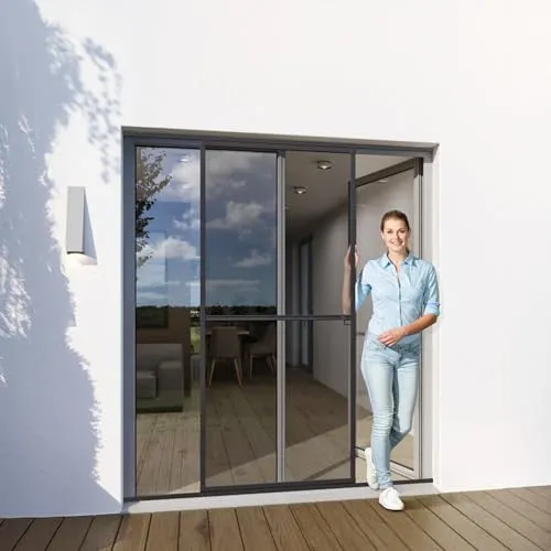 Yoursol Fliegengitter Tür anthrazit 120 x 240 cm mit Alurahmen, Insektenschutz Schiebetür, Fiberglasgewebe, Fliegengitter Balkontür mit Rahmen, Terrassentür Insektenschutz, Insektennetz Balkontür