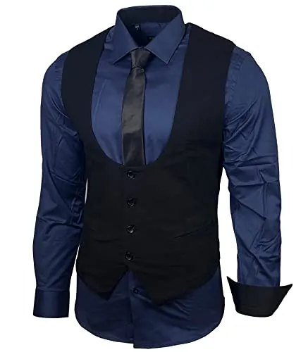 Baxboy Herren Hemd Weste Krawatte Set Business Anzugweste Slim Fit